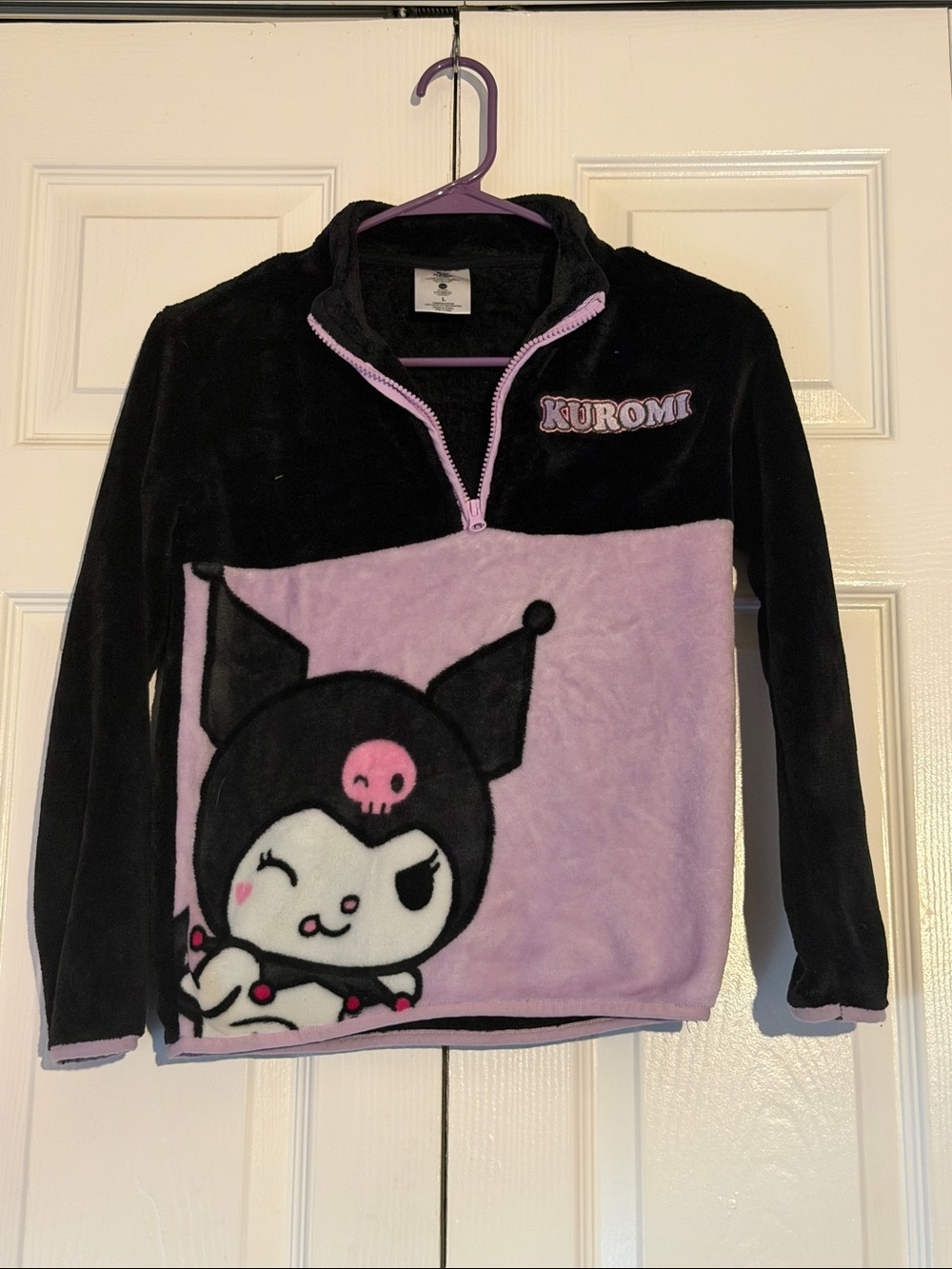 Kuromi Plush Half-Zip Pullover - Black & Light Purple